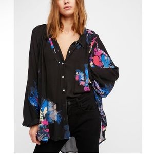 Free People Black Floral Tunic